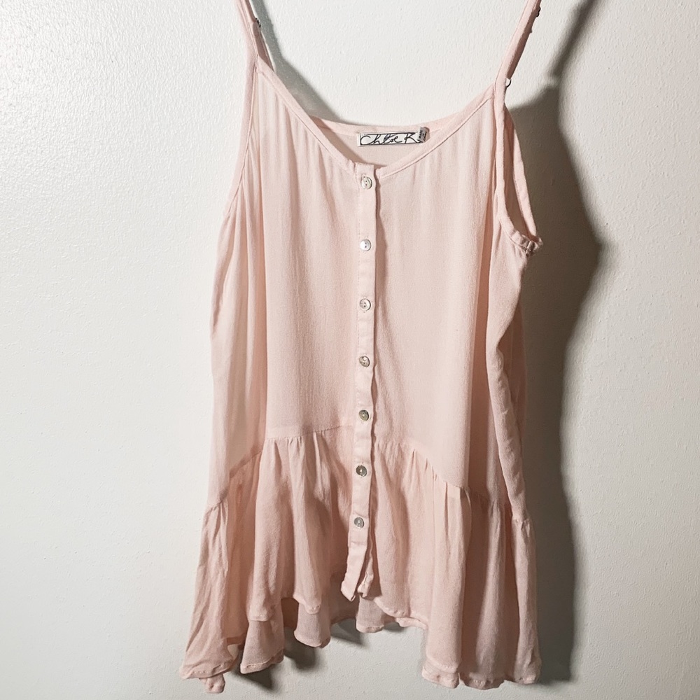 CHLOE K Blush Pink Button Down Top L